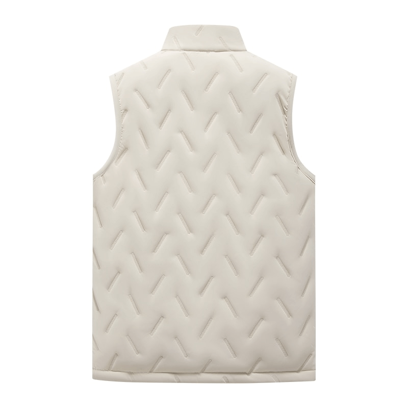 Warm casual male lambswool vest with stand collar, featuring a cotton outer shell and cashmere lining for comfort and style.