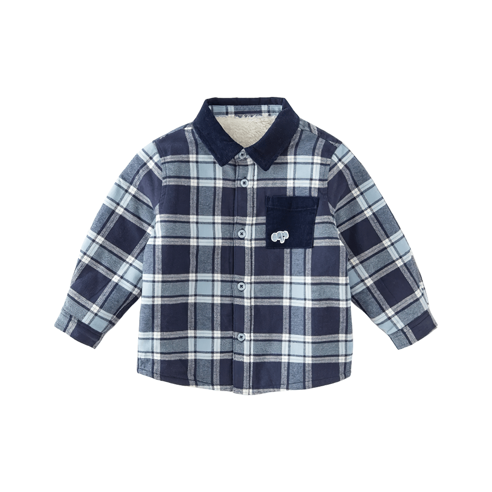 Warm Cotton Plaid Long Sleeves Shirt with Pocket - SF3517 for kids, featuring soft cotton, casual plaid design, perfect for all seasons and occasions.