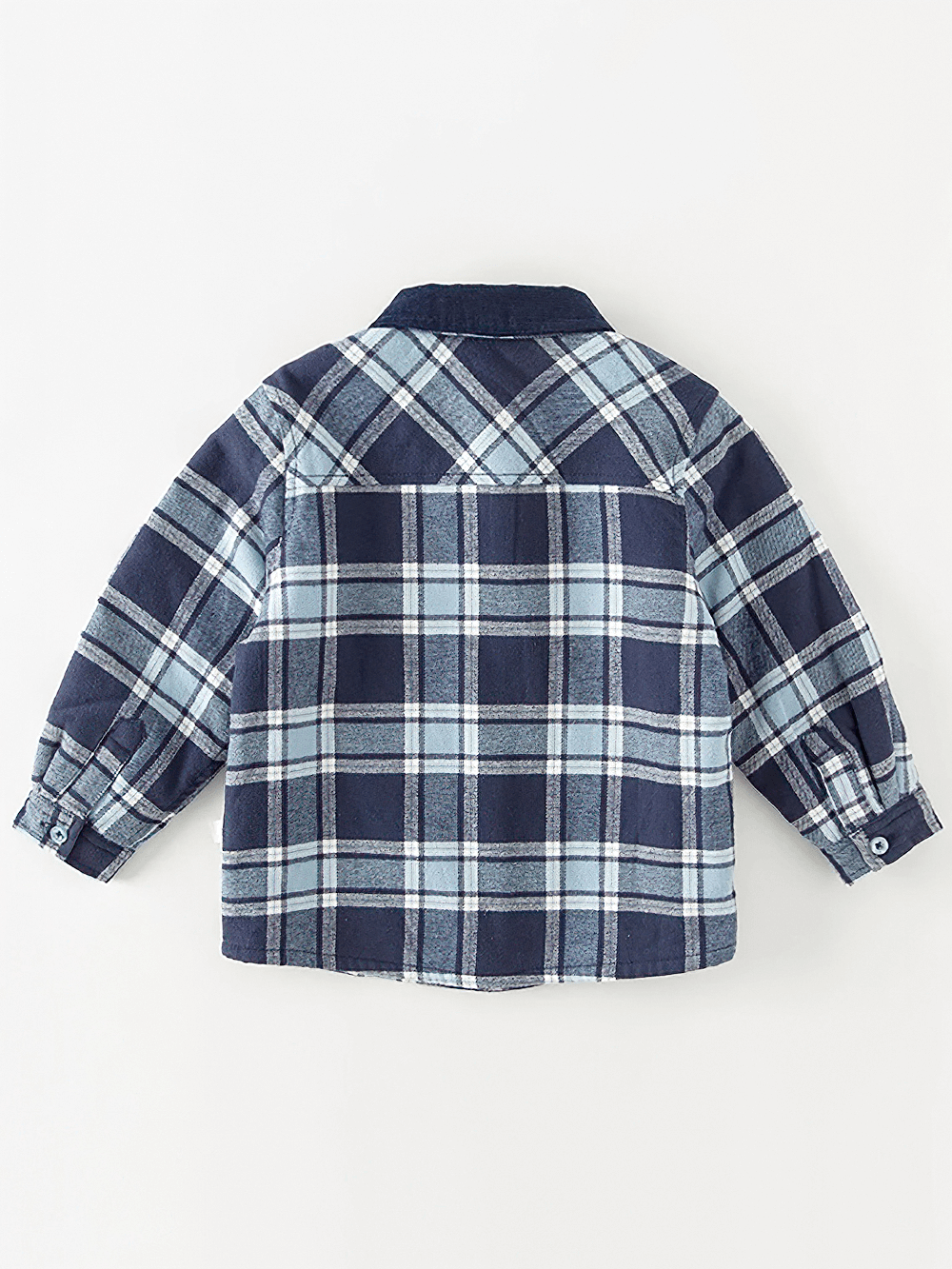 Children's Warm Cotton Plaid Long Sleeves Shirt with Pocket - SF3517, featuring blue checkered pattern and soft cotton fabric.