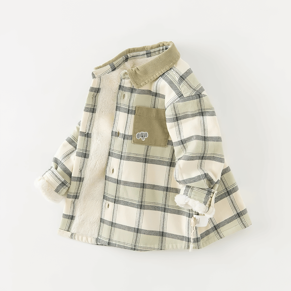 Warm Cotton Plaid Long Sleeves Shirt with Pocket - SF3517 for boys, trendy casual design with soft fabric and checkered pattern.