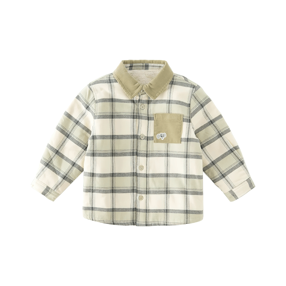 Warm Cotton Plaid Long Sleeves Shirt with Pocket - SF3517 for kids with button front and chest pocket, perfect for casual wear.