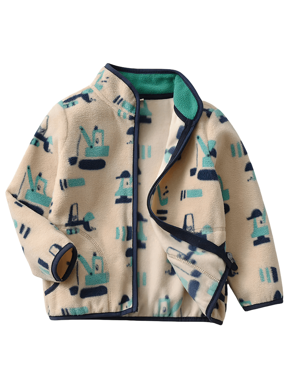 Warm Fleece Jacket for Boys with Zipper Closure - SF3567 featuring fun construction truck print, perfect for cozy autumn and winter wear.
