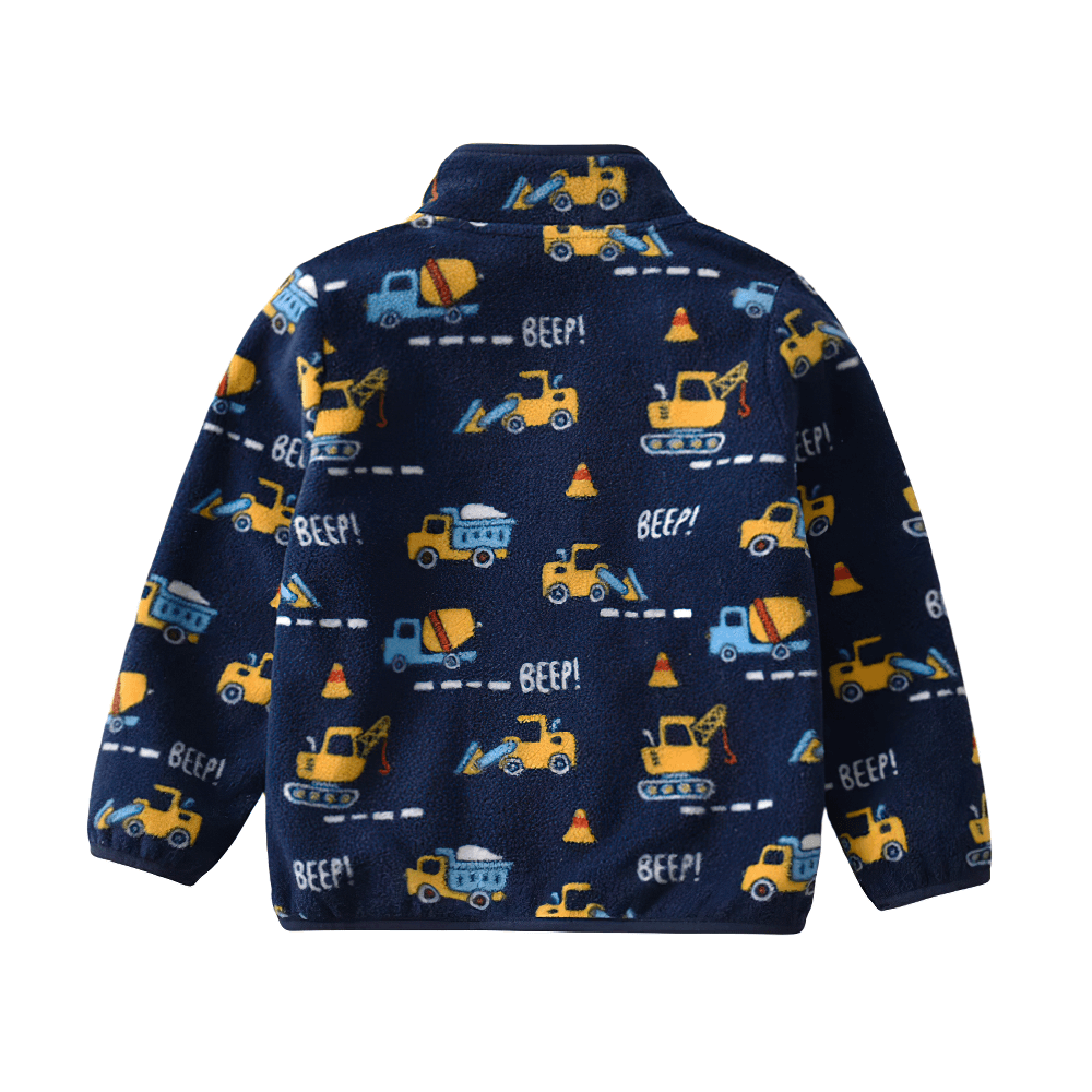 Warm Fleece Jacket for Boys with Zipper Closure - SF3567, featuring a fun construction truck design for adventurous kids.