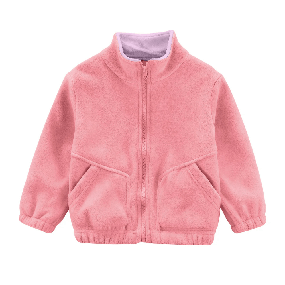 Warm Fleece Jacket with High Neck and Pockets - SF3641 in pink, featuring zipper and pockets for casual winter wear.