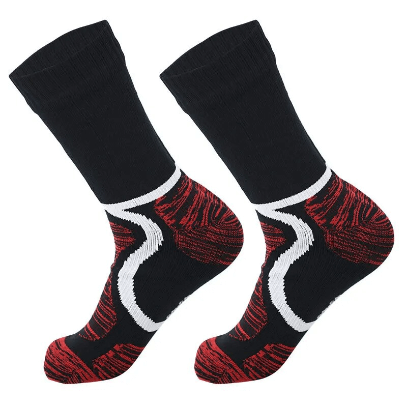 Warm waterproof high socks for men and women, ideal for hiking and camping, featuring breathable cotton and knee-high design.