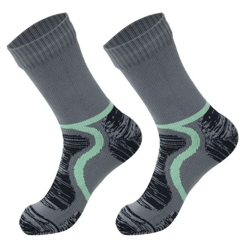 Warm waterproof high socks for men and women, knee-high with breathable cotton and anti-bacterial features, perfect for hiking.