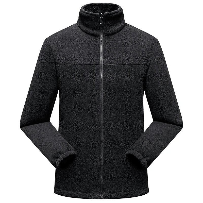 Unisex warm sports fleece jacket with zip, SF1889, in black, featuring patchwork design and long sleeves, perfect for cold weather.