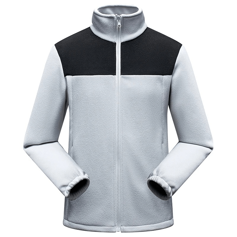 Unisex Warm Sports Fleece Jacket with Zip, SF1889, in grey and black, featuring durable polyester and convenient pockets for outdoor activities.