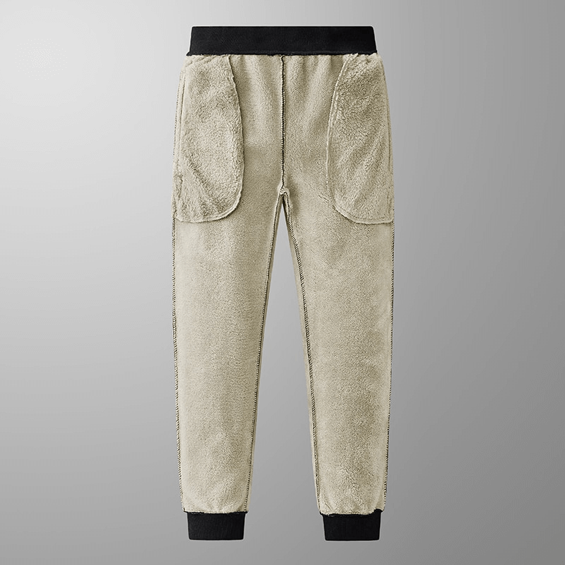 Warm Sports Men's Joggers Pants with Cuffs and Pockets, ideal for winter. Crafted from cotton and spandex, featuring drawstring and mid-waist fit.