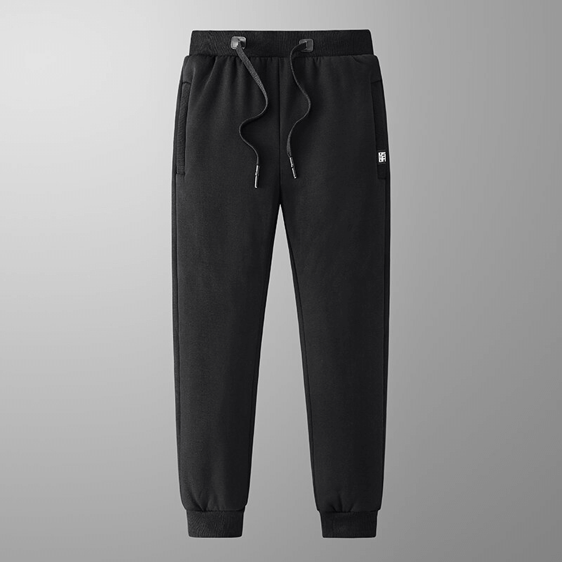 Warm Sports Men's Joggers Pants with cuffs and pockets, SF1528. Black, mid-waist fit, adjustable drawstring, perfect for winter.