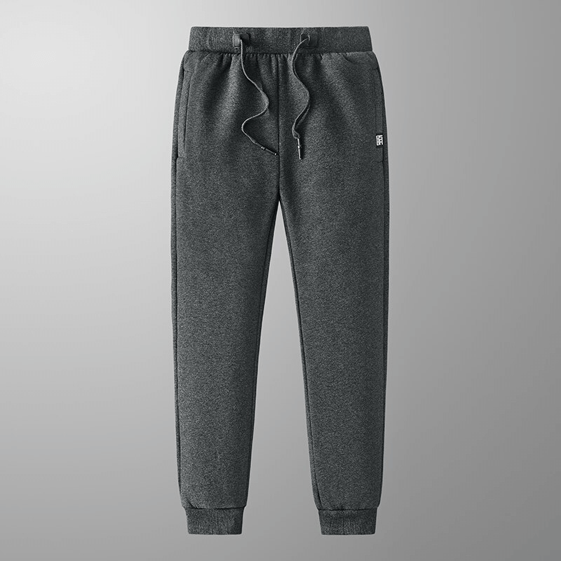 Warm Sports Men's Joggers Pants SF1528 with cuffs, pockets, and adjustable drawstring in charcoal grey, ideal for winter wear.