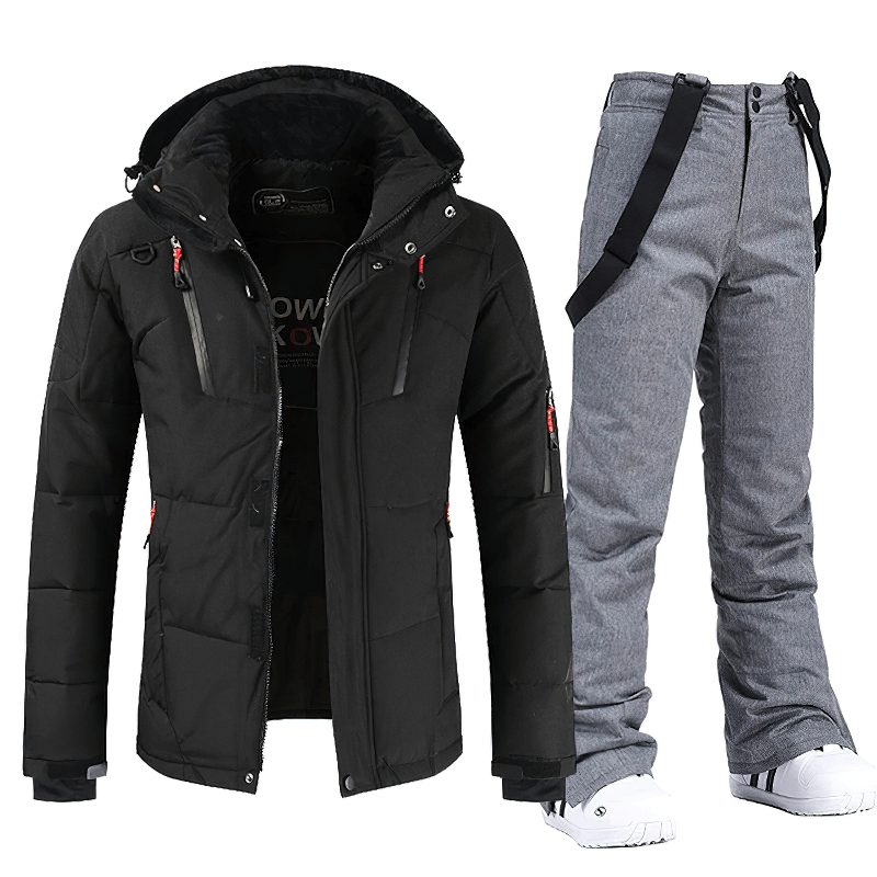 Warm Windproof Waterproof Ski Suit SF1783 with Black Jacket and Gray Pants, Perfect for Outdoor Activities and Winter Sports