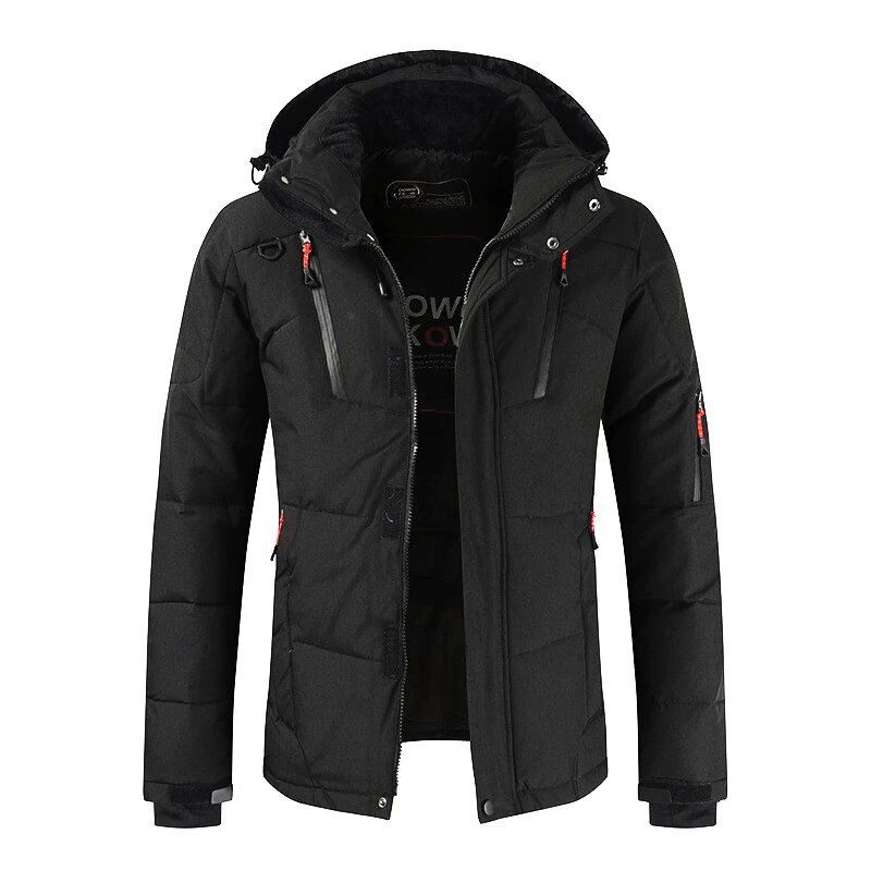 Warm Windproof Waterproof Outdoor Sports Ski Suit SF1783 - Black winter jacket for skiing and outdoor activities.