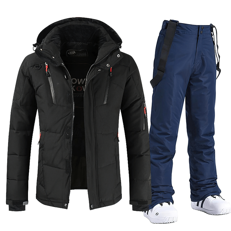 Black and blue sports ski suit, windproof and waterproof, ideal for winter outdoor activities like skiing, model SF1783.