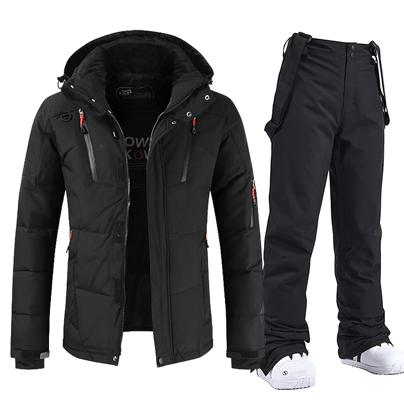 Warm windproof waterproof outdoor sports ski suit SF1783 in black with jacket and pants