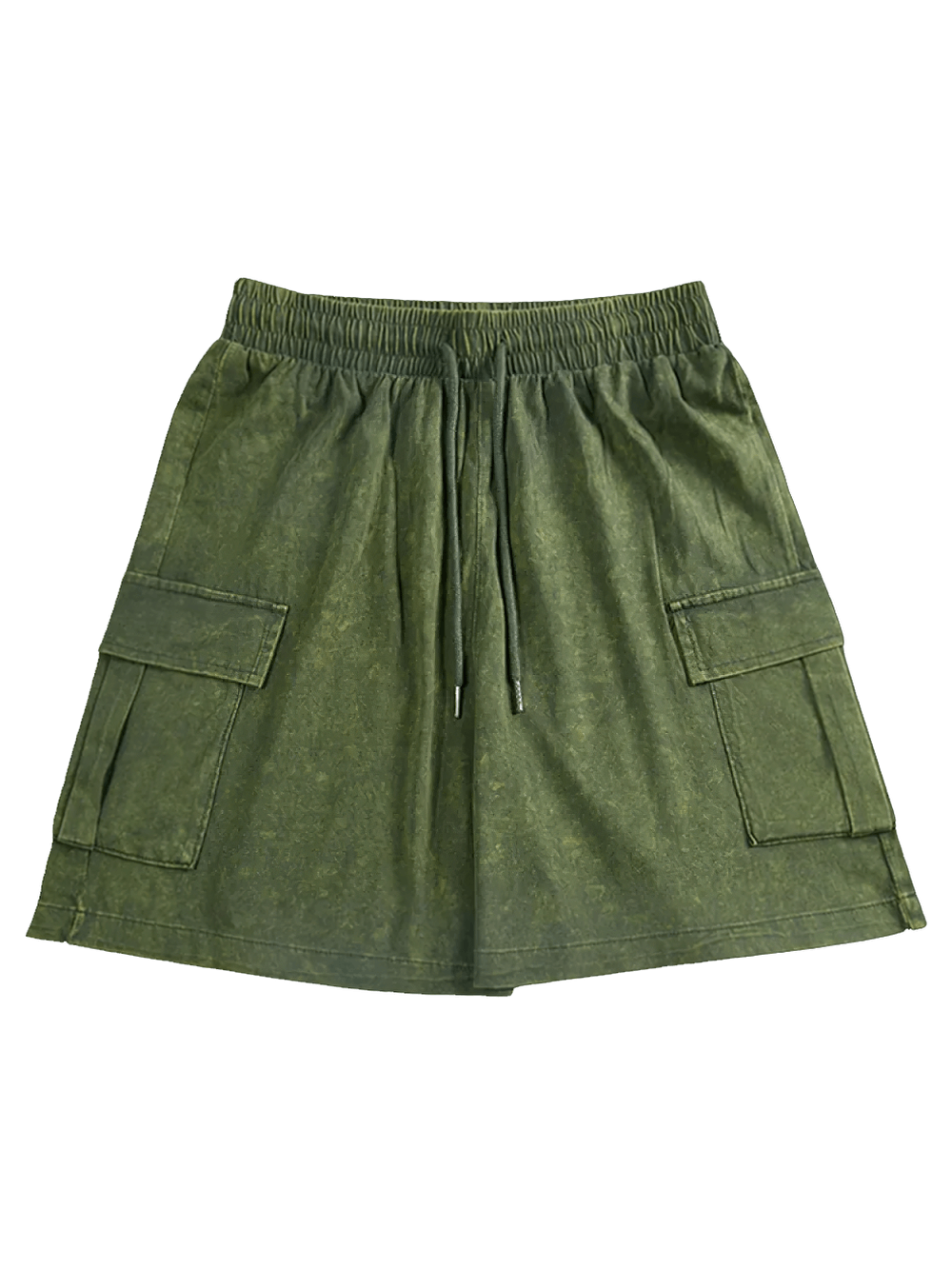 Washed Cargo Shorts with Drawstring Utility Pockets - SF4764 in olive green with cargo side pockets.