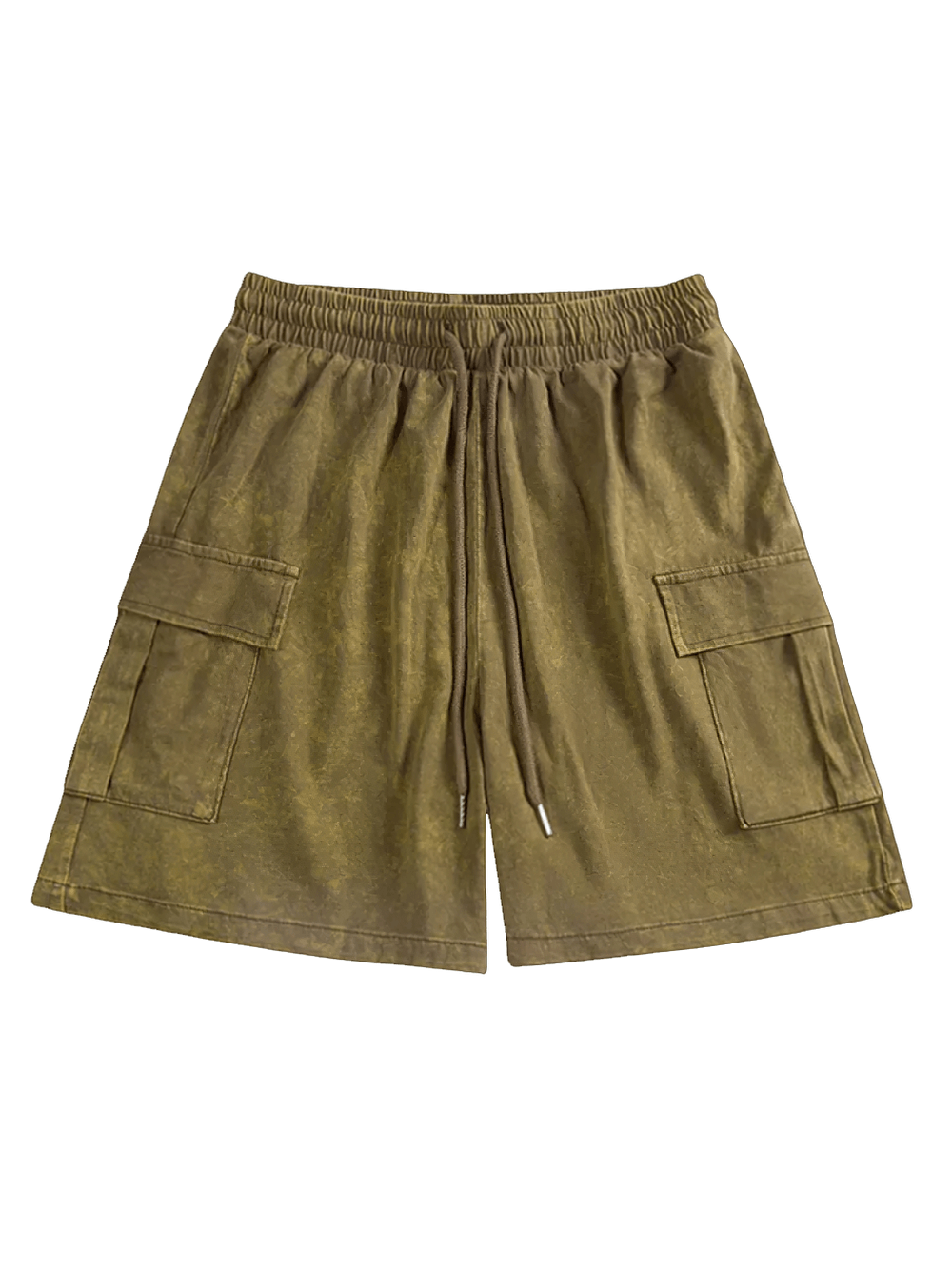 Washed Cargo Shorts with Drawstring Utility Pockets - SF4764 in olive green with elastic waistband and side pockets