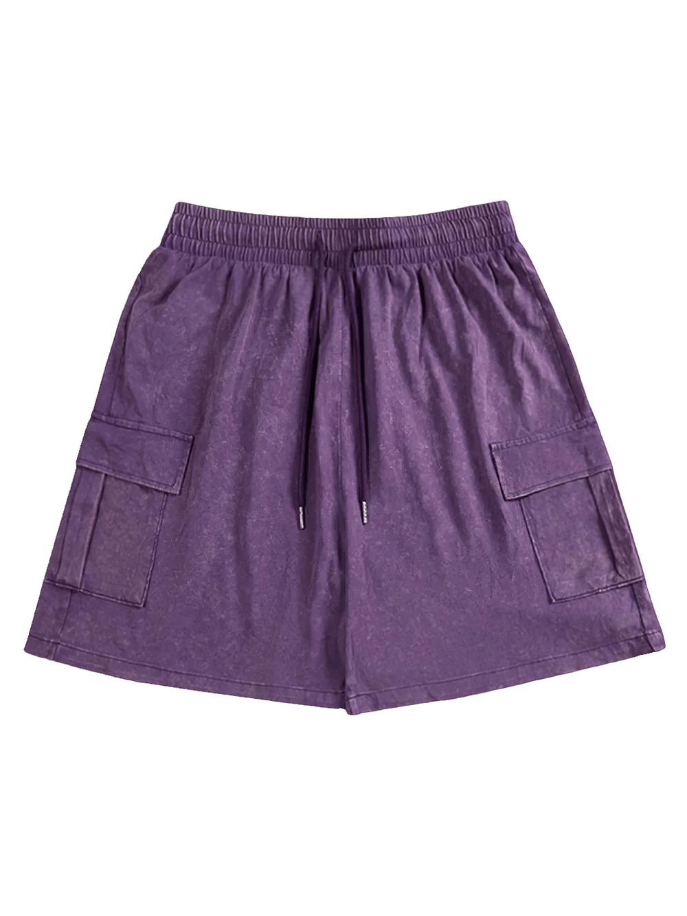 Washed Cargo Shorts with Drawstring Utility Pockets - SF4764 in purple, featuring side cargo pockets and elastic waistband.