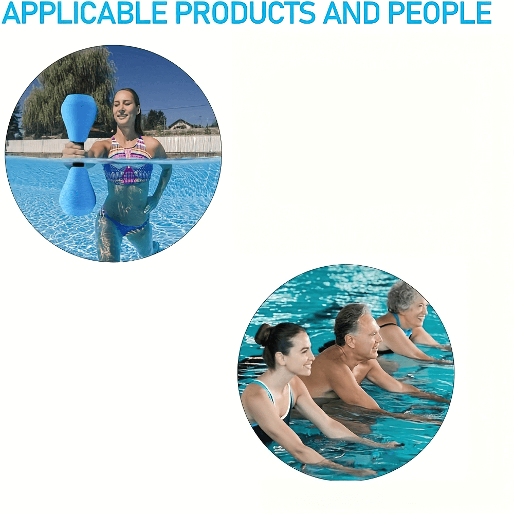 People using water dumbbells for aquatic fitness in a pool.