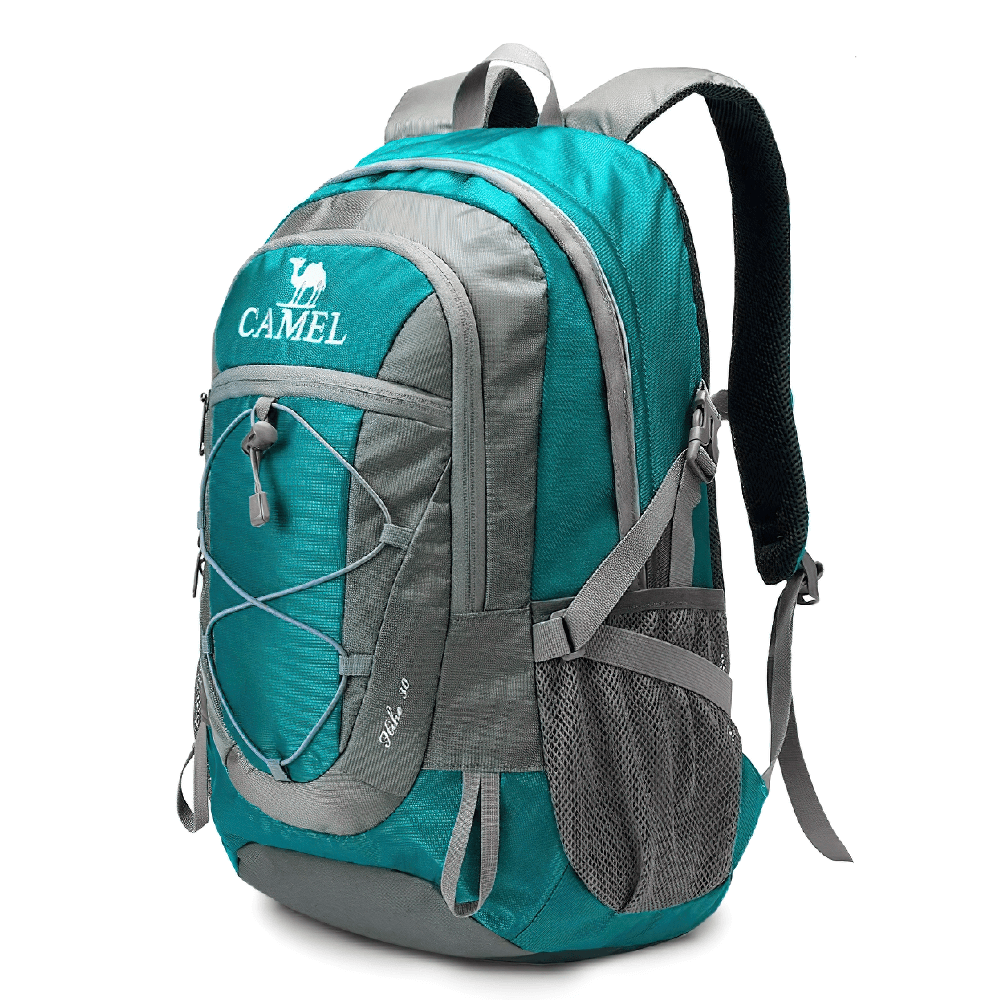 Water-repellent 30L lightweight hiking backpack SF2294 in teal color, featuring tear-resistant microfiber and multiple compartments for travel.