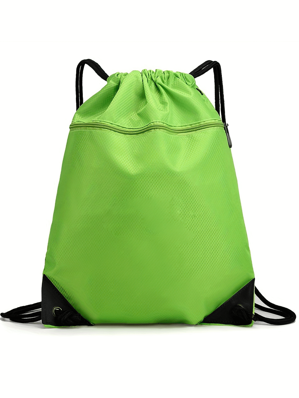 Bright green waterproof drawstring backpack SF2645 with secure zipper, perfect for hiking, camping, or daily travel.