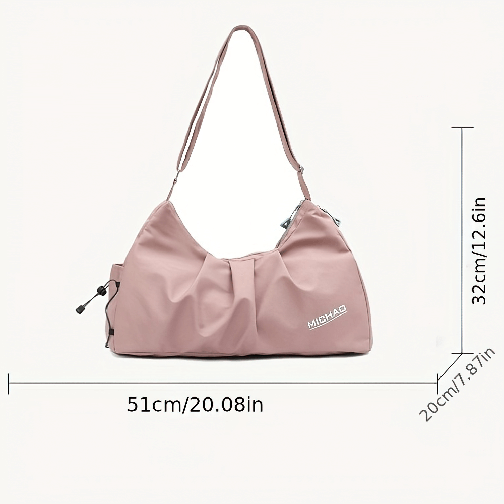 Pink Waterproof Fitness Bag SF2657 with measurements 51cm x 32cm x 20cm, Oxford material, zip closure, for gym and travel.