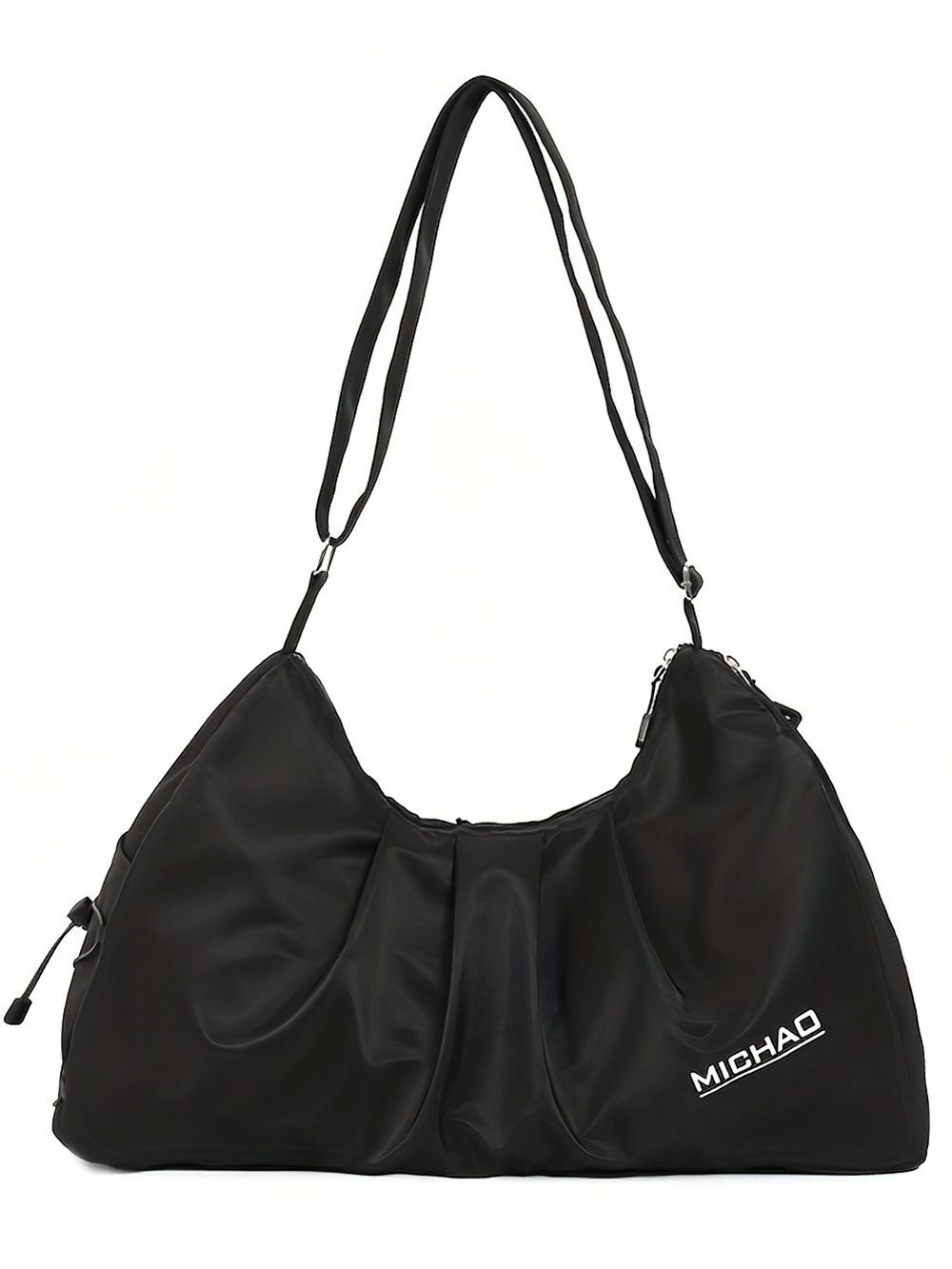 Sleek black waterproof fitness bag with durable Oxford material and zip closure, perfect for gym and travel, featuring a solid color design.