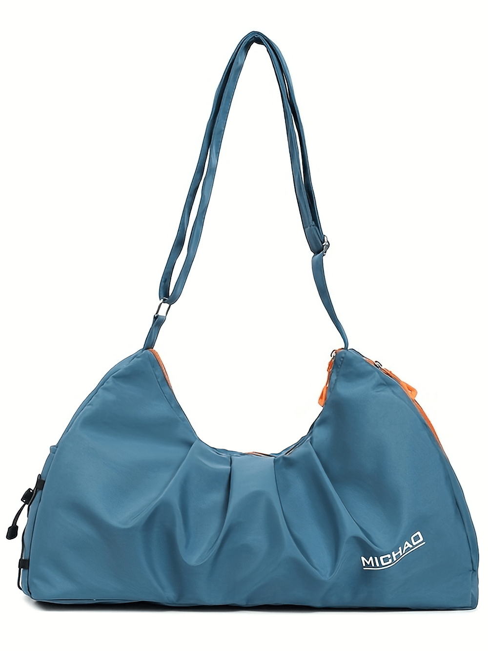 Blue waterproof fitness bag for gym and travel with durable Oxford material and zip closure, featuring dry and wet separation, perfect for women.