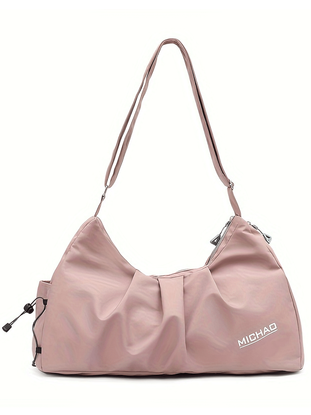 Chic pink waterproof fitness bag with durable Oxford material, perfect for gym and travel, featuring zip closure and adjustable strap.