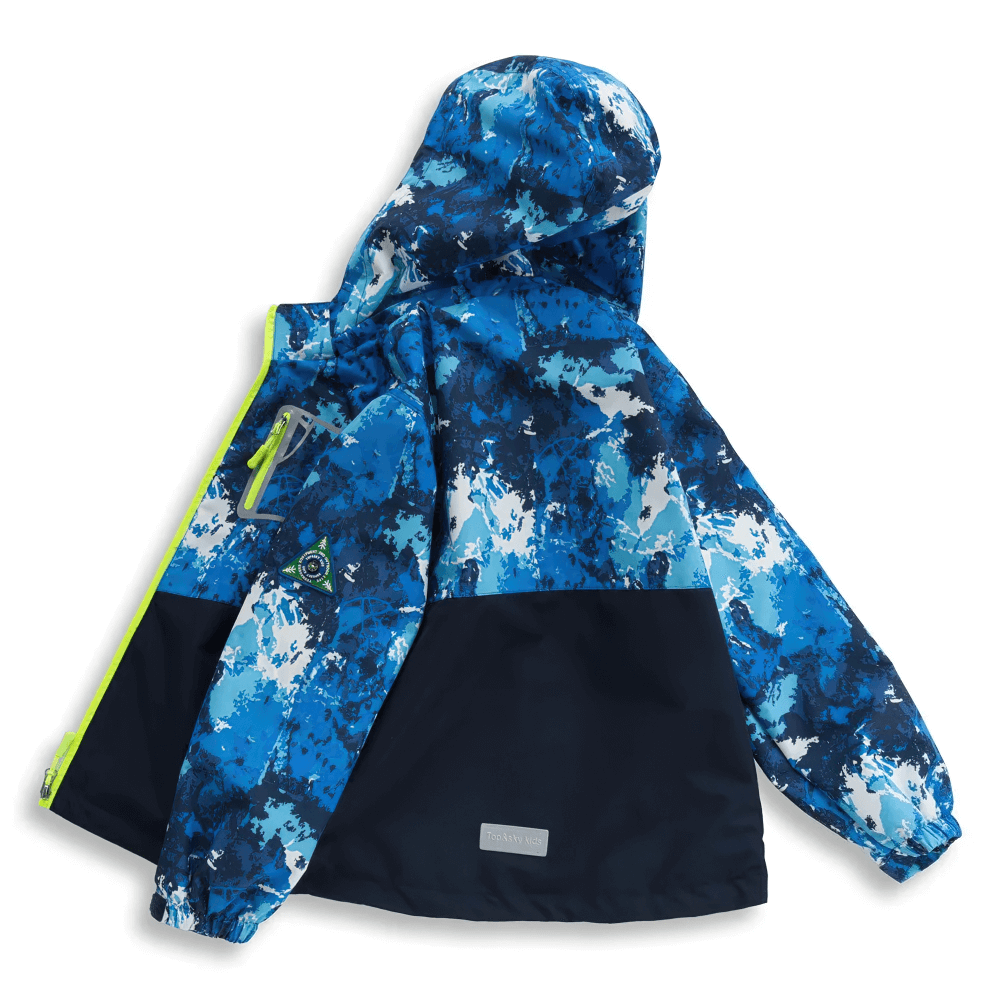 Stylish Waterproof Fleece Lined Jacket with Detachable Hood - SF3575 in vibrant blue pattern
