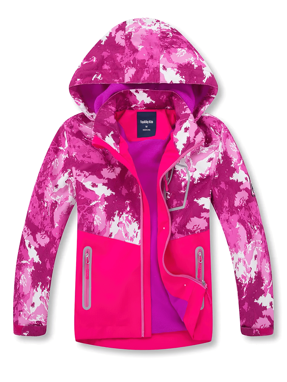 Women's pink camo Waterproof Fleece Lined Jacket with Detachable Hood - SF3575, perfect for hiking and outdoor adventures, featuring a stylish design.