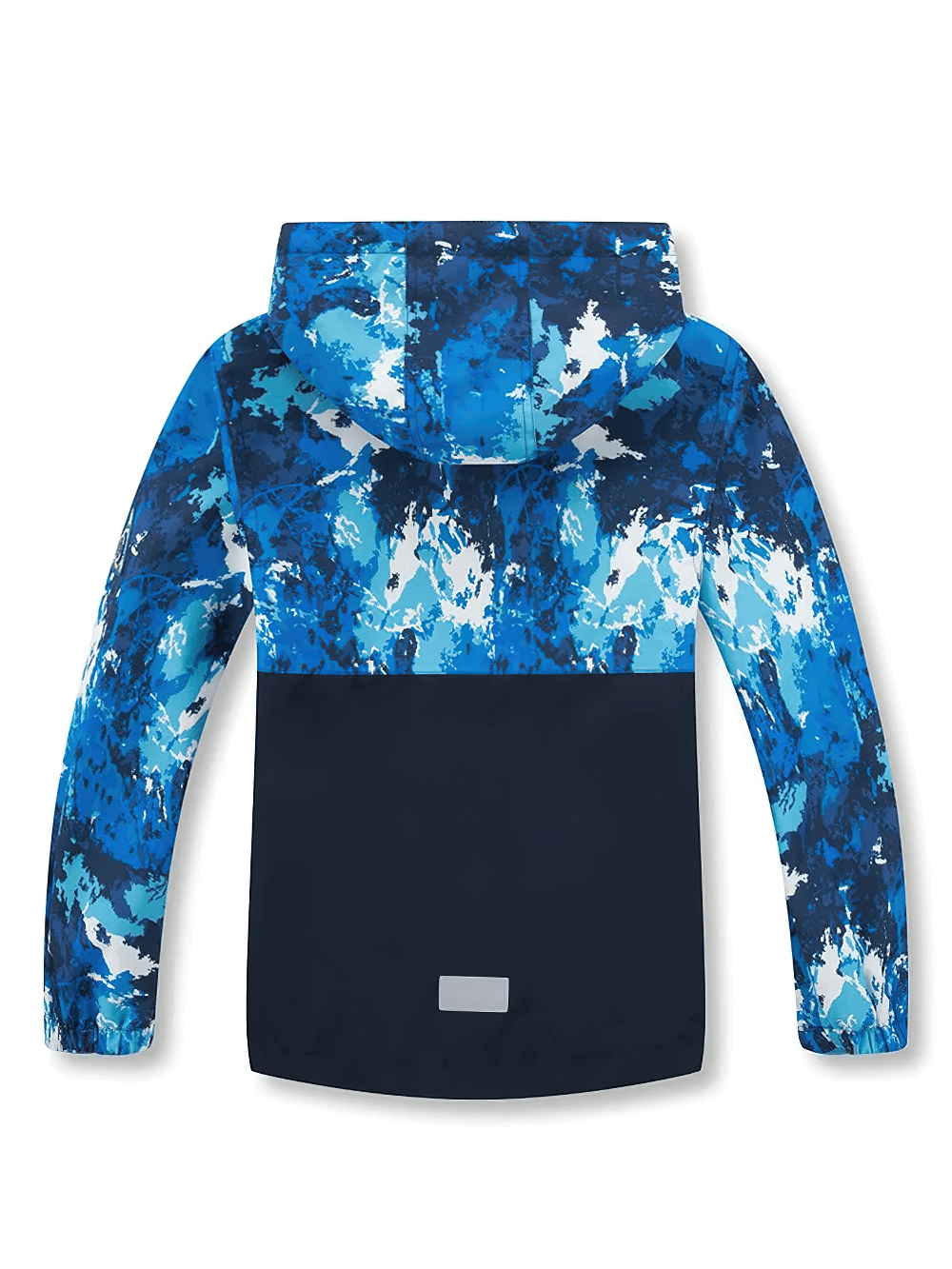 Back view of Waterproof Fleece Lined Jacket with Detachable Hood - SF3575 in blue pattern, ideal for outdoor adventures.