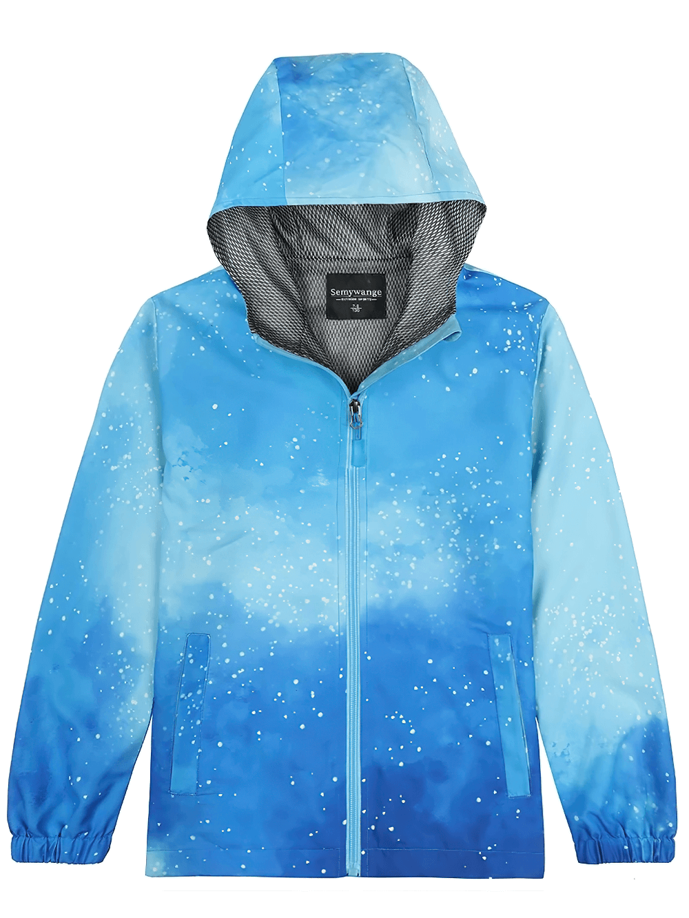 Youth waterproof hiking jacket with hood and zip front SF3605, perfect for boys and girls in rainy outdoor adventures.