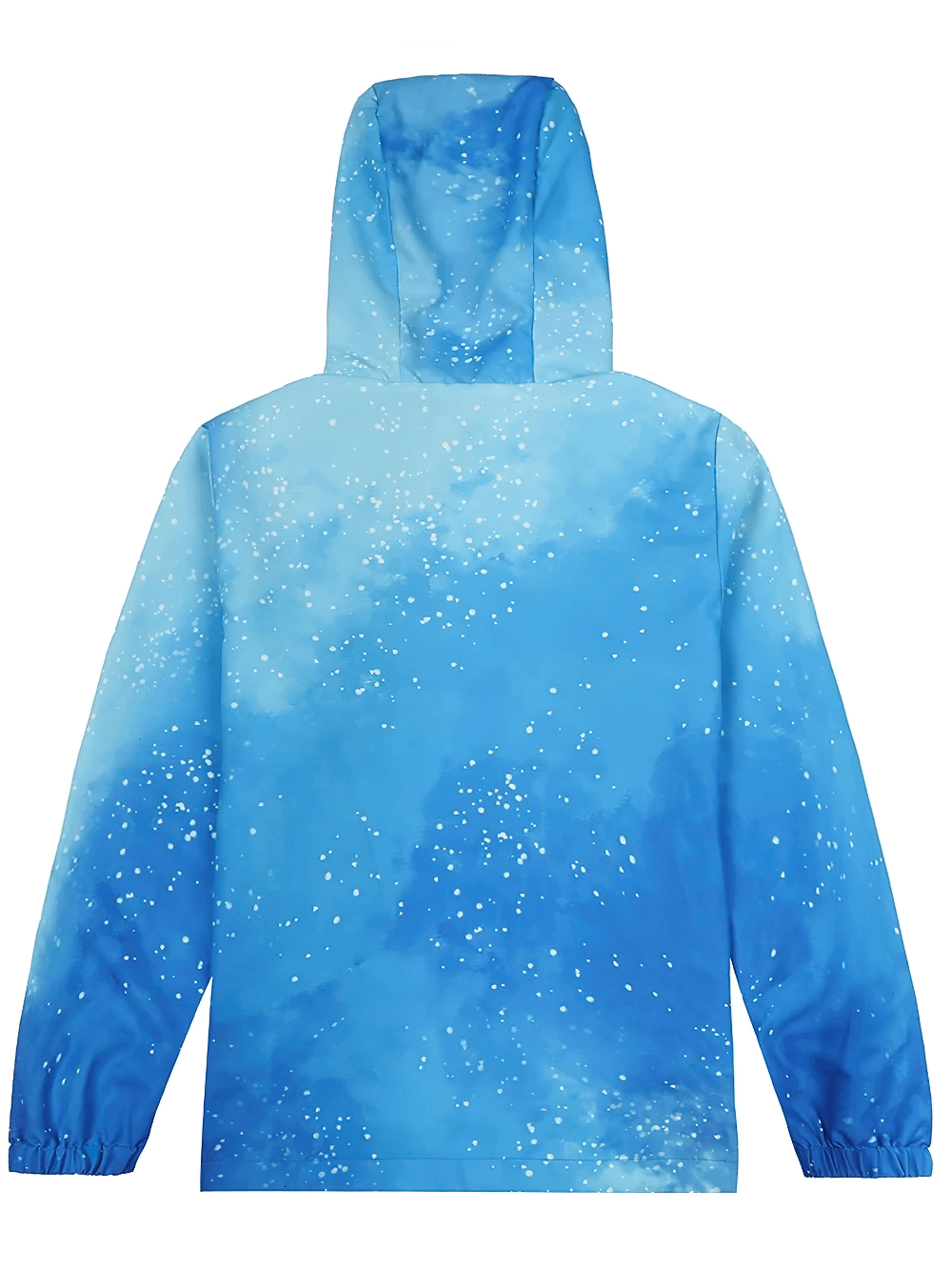 Waterproof Hiking Jacket with Hood and Zip Front - SF3605 in blue color, back view showing hood and elastic cuffs for kids' outdoor adventures.