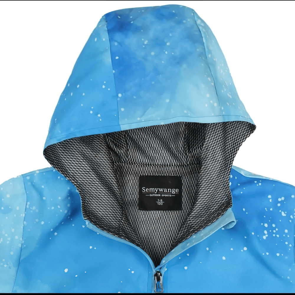 Waterproof Hiking Jacket with Hood and Zip Front - SF3605 in blue, hooded design ideal for youth outdoor adventures. Fleece lined.