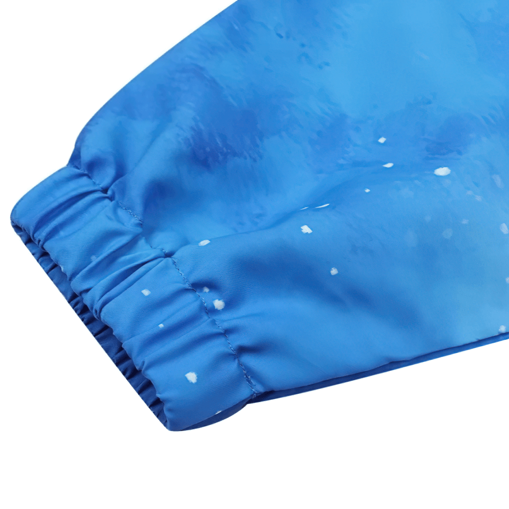 Close-up of the Waterproof Hiking Jacket with Hood and Zip Front - SF3605 sleeve, showing elastic cuffs on a blue fabric.