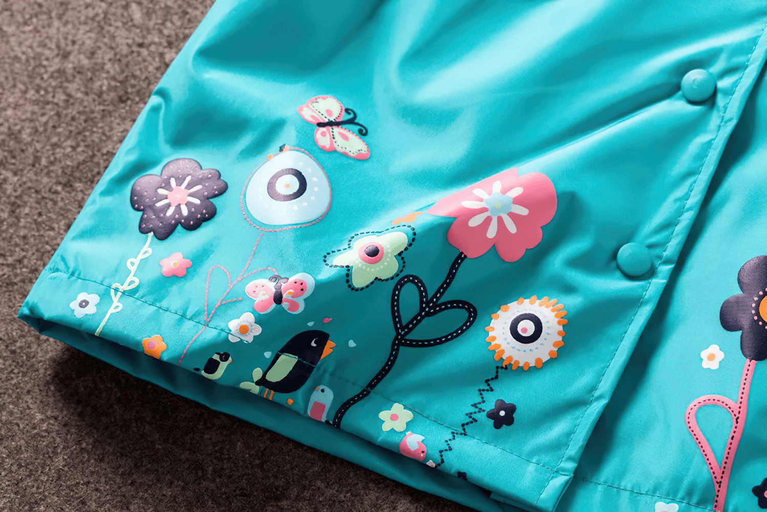 Cute flower and butterfly print on kids Waterproof Hooded Jacket with Cute Flower Print - SF3597, perfect for autumn adventures.