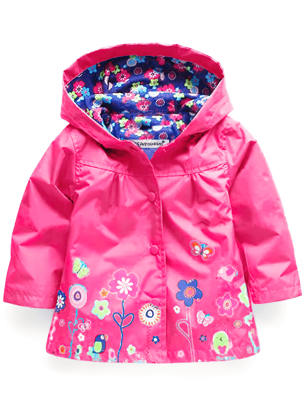 Waterproof Hooded Jacket with Cute Flower Print - SF3597 for kids' autumn adventures, long-sleeved, windproof, floral and butterfly design.