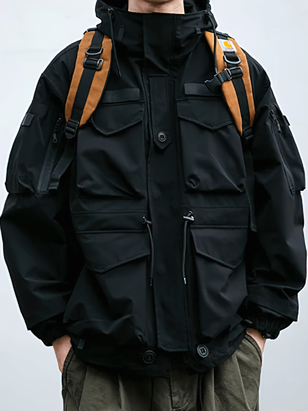 Alt Tag: Waterproof hooded jacket SF2262 with multiple pockets, perfect for outdoor adventures and extreme conditions.