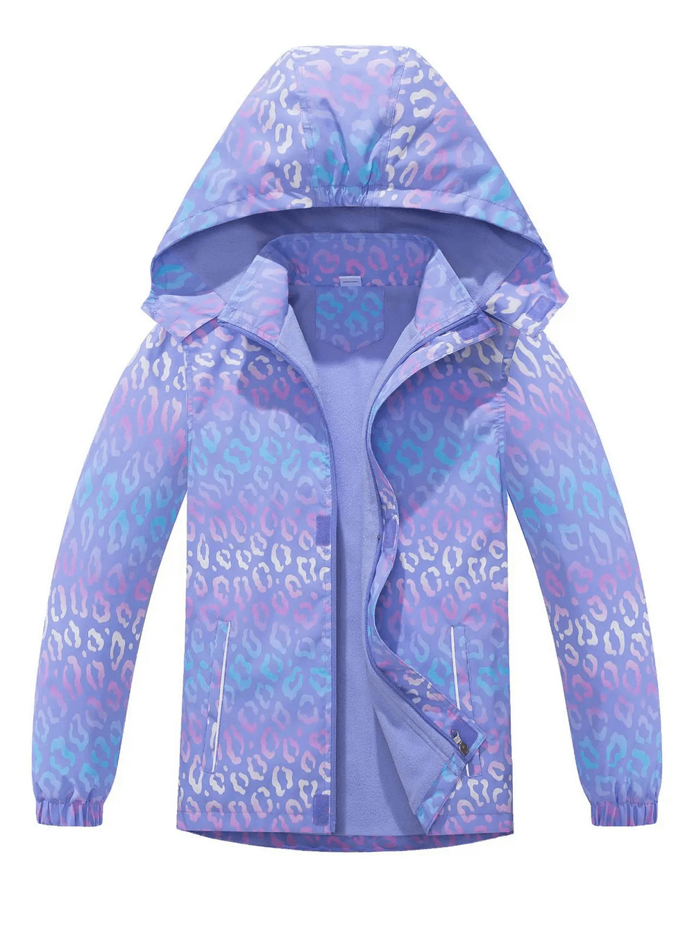 Colorful Waterproof Hooded Jacket with Pastel Leopard Print - SF3570 for stylish rain protection