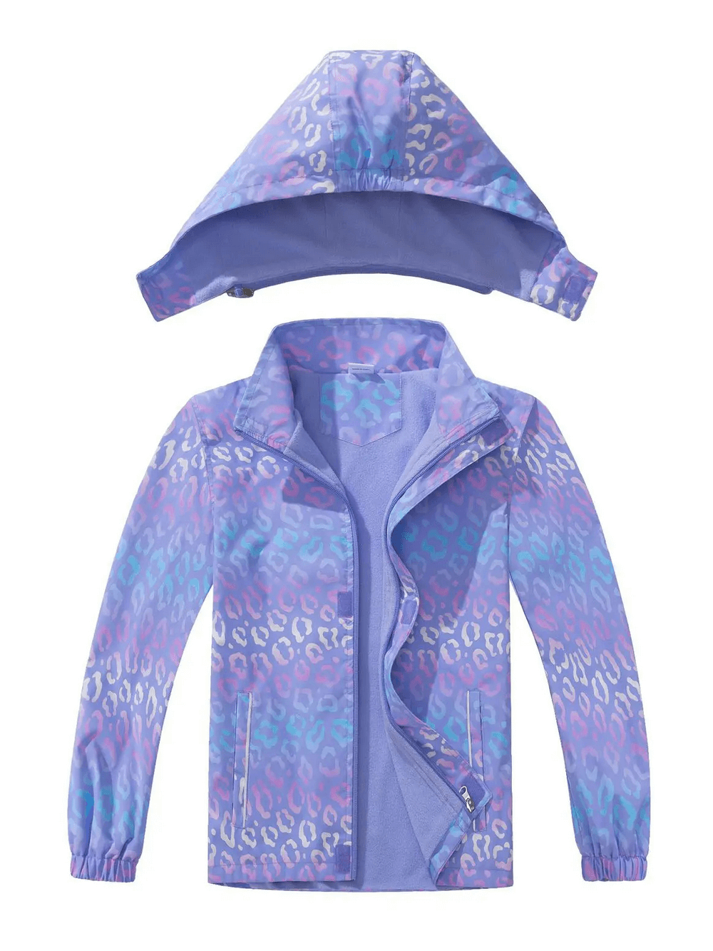 Waterproof Hooded Jacket with Pastel Leopard Print - SF3570, featuring removable hood and stylish leopard design.
