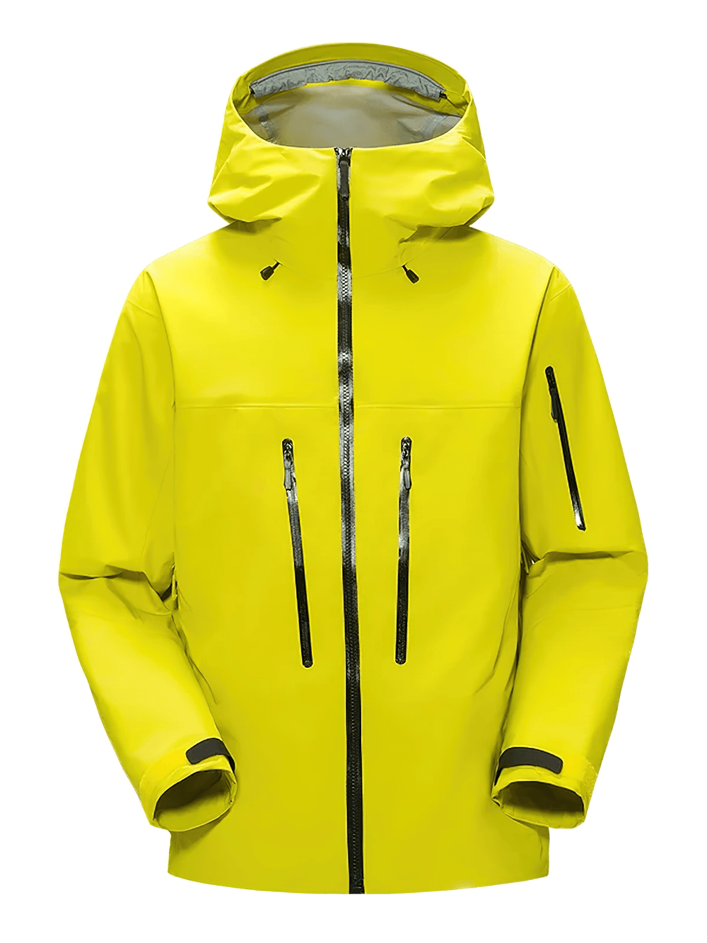 Waterproof Hooded Outdoor Hiking Rain Jacket - SF4217 in vibrant yellow for trekking and camping, featuring windproof and breathable design.