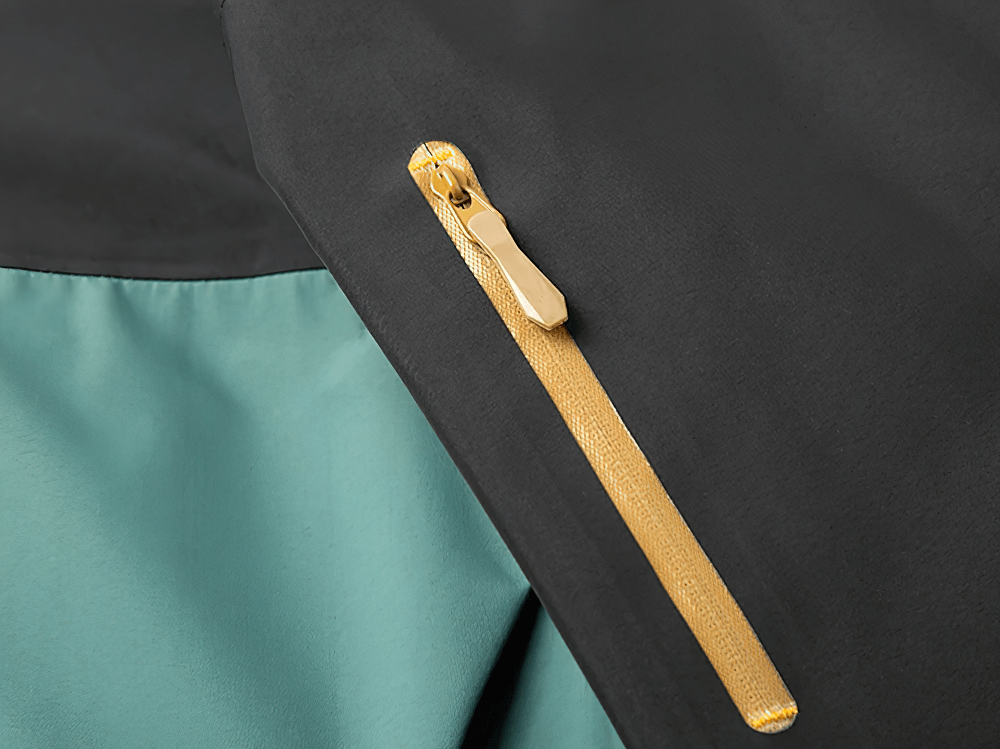 Close-up of Waterproof Hooded Outdoor Hiking Rain Jacket - SF4217 showcasing a sealed zipper on a durable technical fabric.