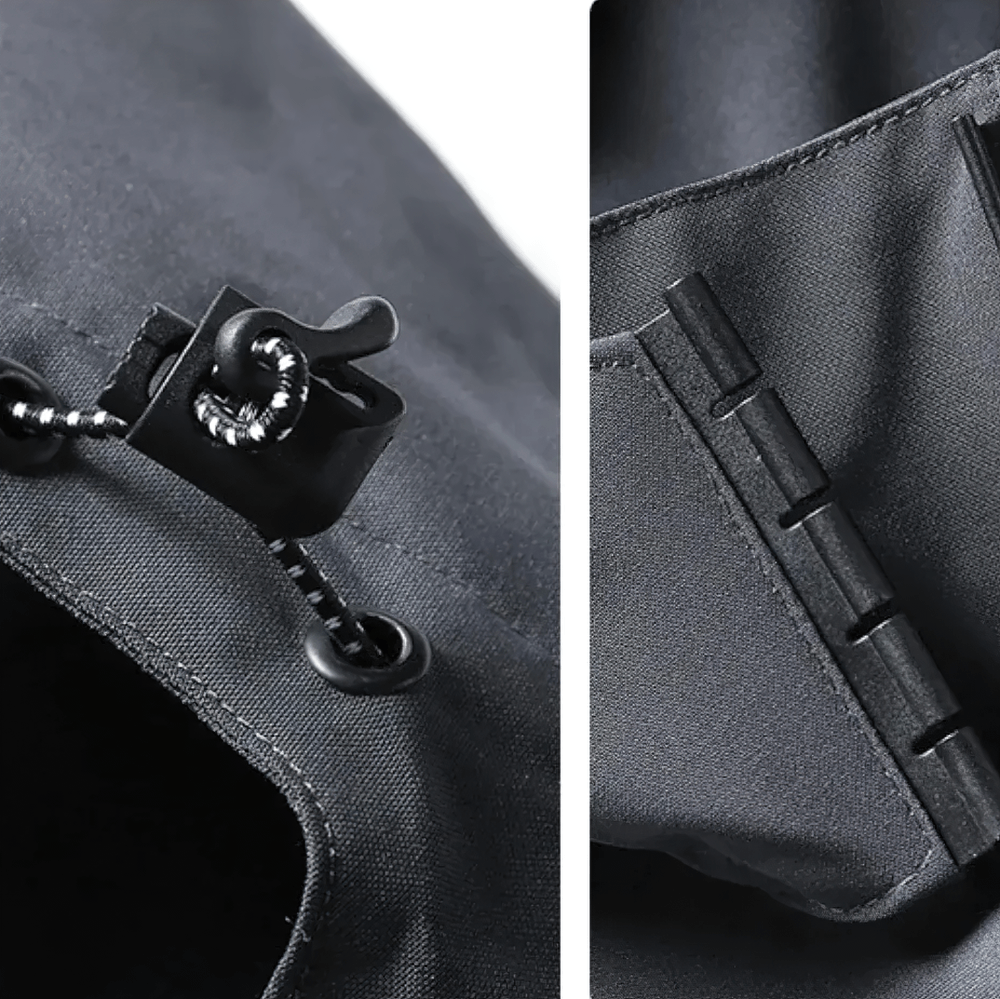 Waterproof Hooded Rain Jacket for Hiking Days - SF4684 adjustable cord and secure fastener details