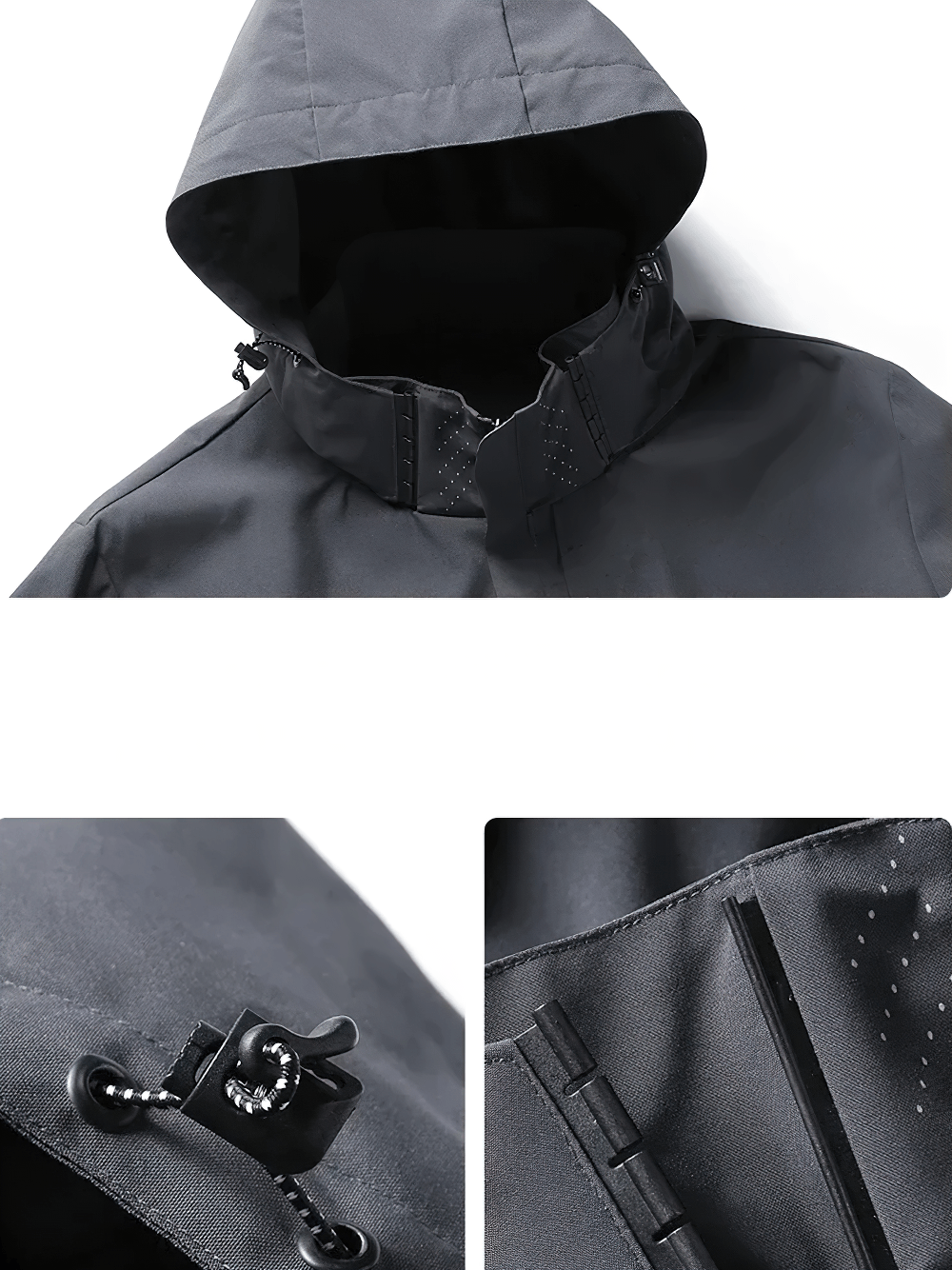 Waterproof Hooded Rain Jacket for Hiking Days - SF4684 close-up of hood and adjustable features