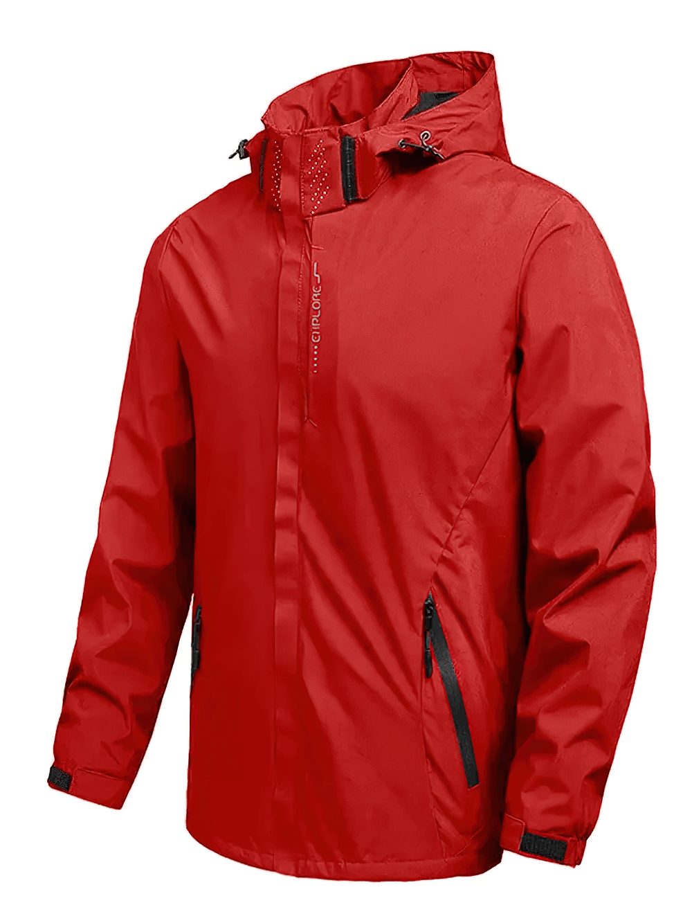 Waterproof Hooded Rain Jacket for Hiking Days - SF4684 in vibrant red color with zip pockets and hood.