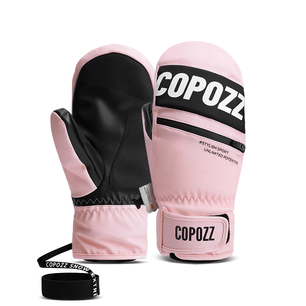 Stylish pink ski mittens for warmth and grip, featuring anti-slip design and full-finger protection, perfect for winter sports.