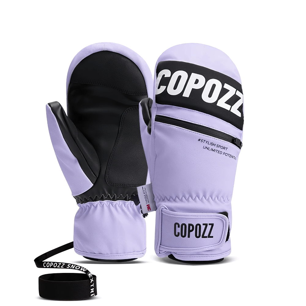 Purple waterproof insulated ski gloves, unisex design SF2548 for winter sports, featuring anti-slip grip and full-finger warmth.