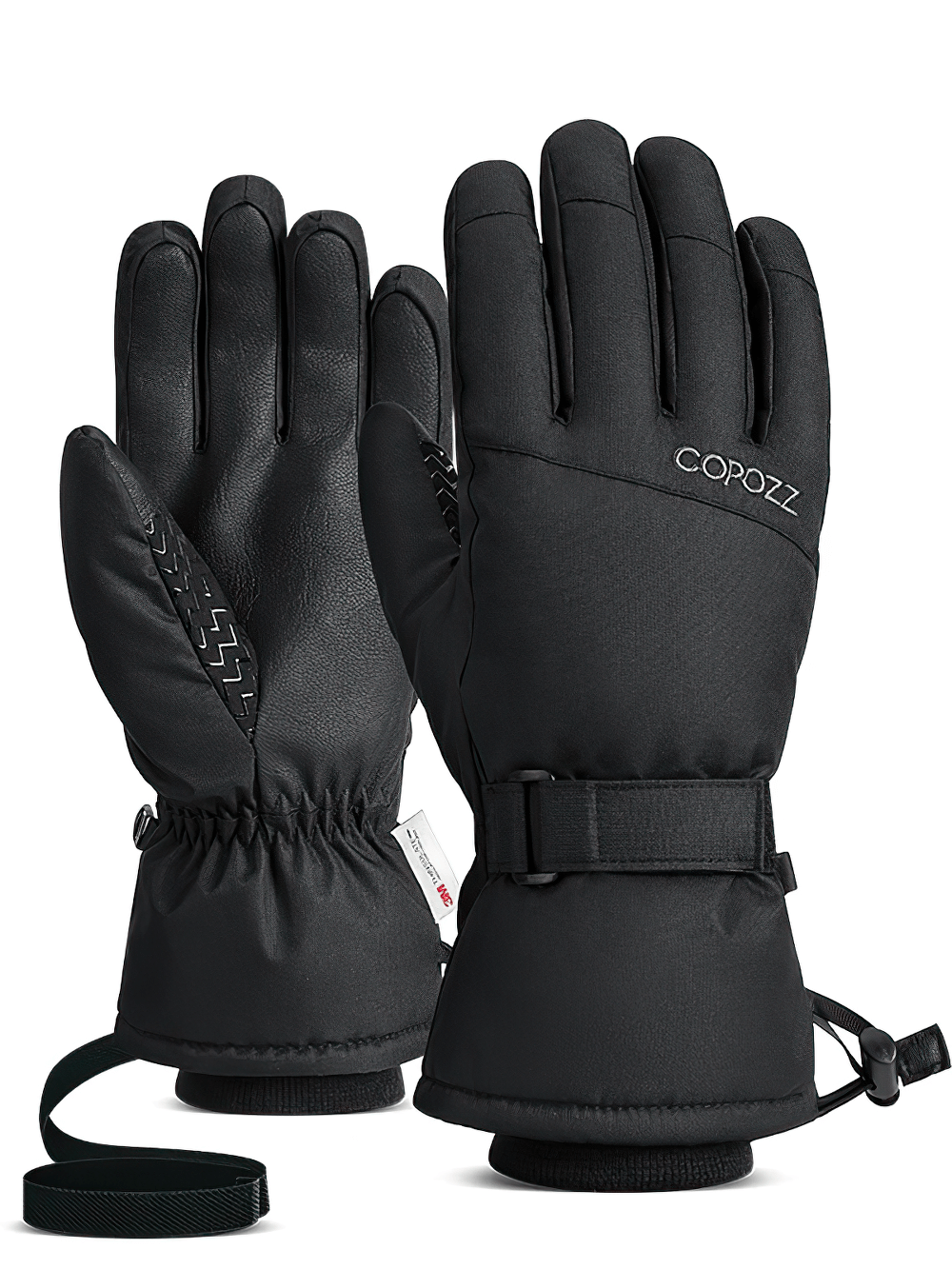 Waterproof insulated ski gloves for winter sports with adjustable straps and slip-resistant palms, perfect for skiing & snowboarding.