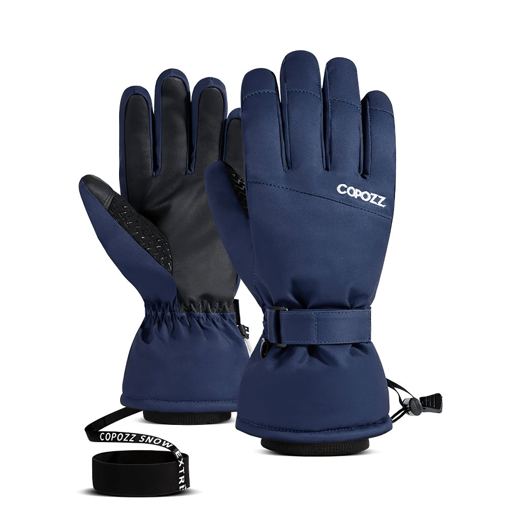 Waterproof insulated ski gloves with TPU palms, adjustable straps, and anti-lost wrist strap. Perfect for winter sports enthusiasts.